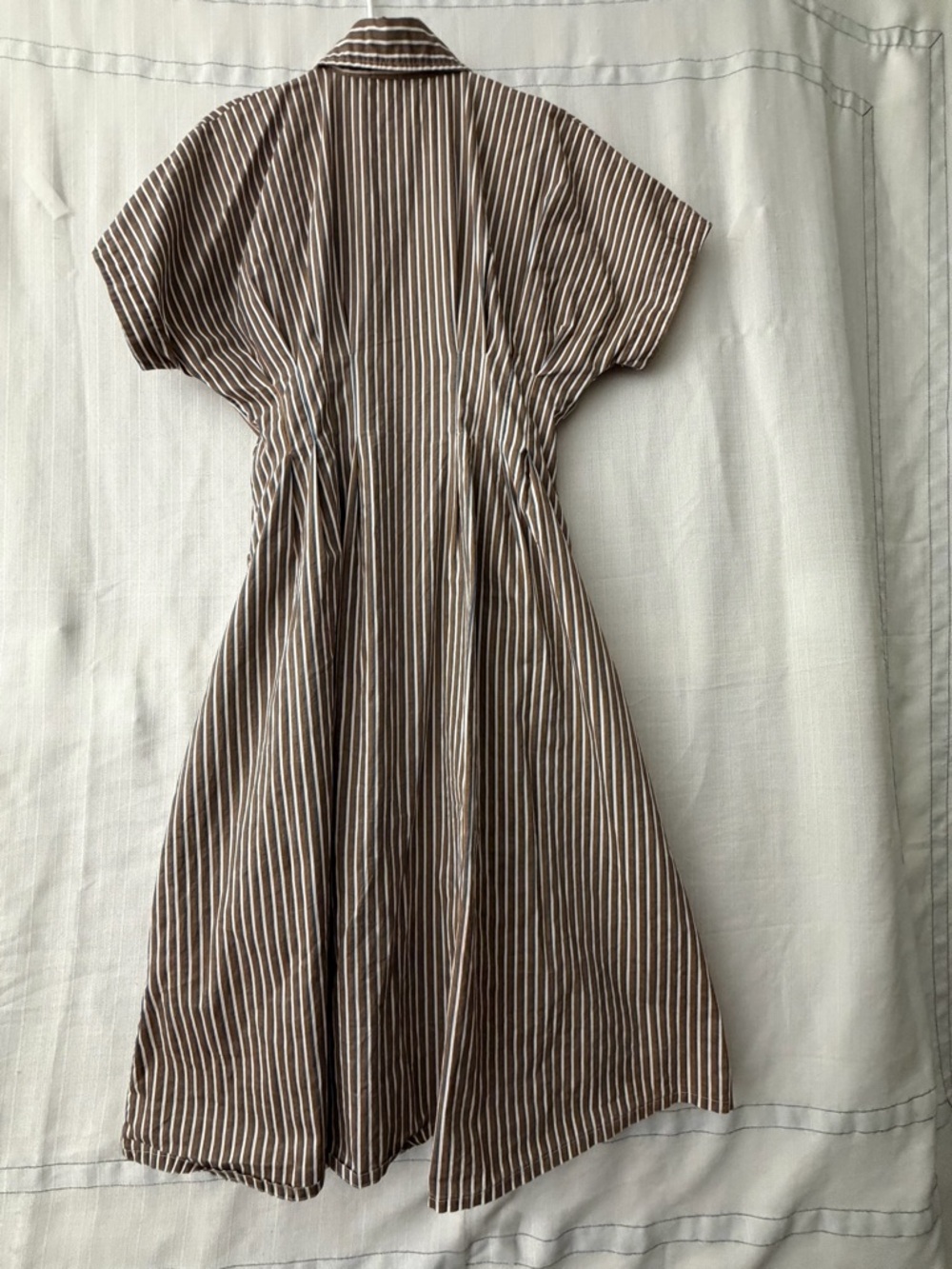 Striped Cotton Shirt Dress Brown Blue White Button Front Size S(A527) - Picture 9 of 13